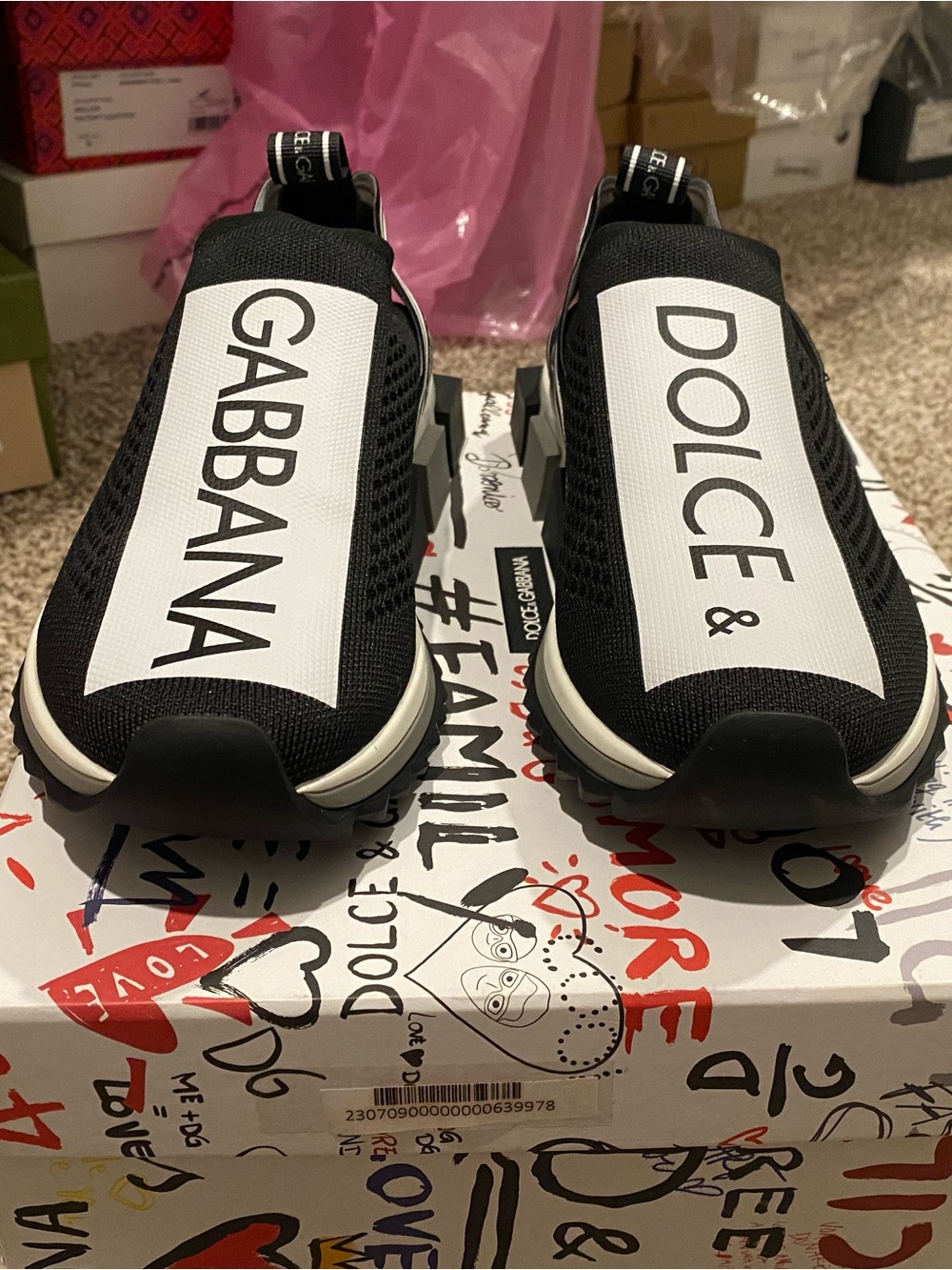 Dolce & Gabbana Black White Logo Slip-On Knit Sneakers
